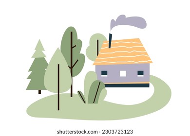 Small house in forest vector illustration isolated on white background.