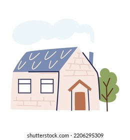 Kleines Haus mit grünem Baum in der Yard- und Chimney-Vektorgrafik