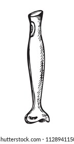 Small house handheld spin cutter wand bermixer object emblem on white background. Freehand line black ink drawn logo pictogram in art doodle graphic style pen on paper space for text. Closeup view