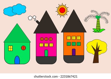 The small house has trees and sun.