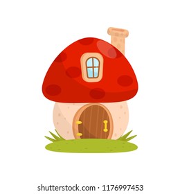 Small house made from mushroom, fairytale fantasy house for gnome, dwarf or elf vector Illustration on a white background