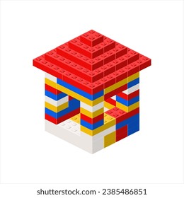 Small house made of plastic blocks. Vector