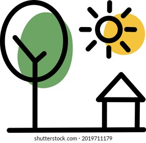 Small house in nature, illustration, vector on a white background.