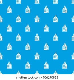 Small house pattern repeat seamless in blue color for any design. Vector geometric illustration