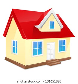 Small house with red roof. Isolated on a white background