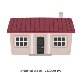Small House with Roof and Windows as Sweet Cozy Home Vector Illustration