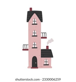 Small House with Roof and Windows as Sweet Cozy Home Vector Illustration