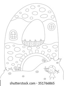 A small house in the shape of letter A. Coloring book for kids about architecture. Vector illustration