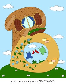 A small house in the shape of letter "B". Vector illustration for kids about architecture