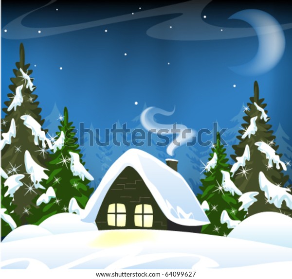 Small House Snowy Forest Winter Landscape Stock Vector (Royalty Free ...