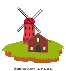 The small house and the windmill are very cute.
