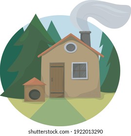 small house in the woods vector illustration isolated white background
