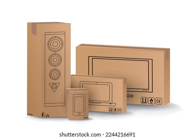 Small household appliances in cardboard boxes vector illustration on a white background