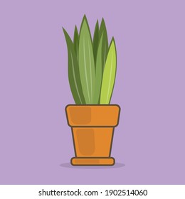 small houseplant in a light brown pot on a purple background. flat ltsign illustration. stock vector graphics