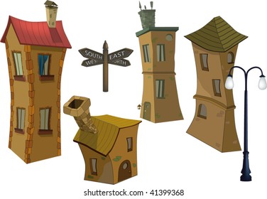 small houses and lamppost