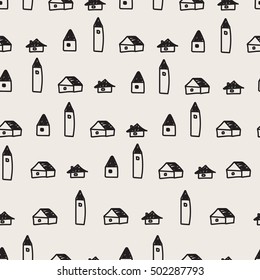 Small houses seamless pattern. 