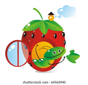 Small house-strawberry for a cheerful caterpillar