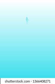 Small human on blue background minimal design vector illustration hand drawn