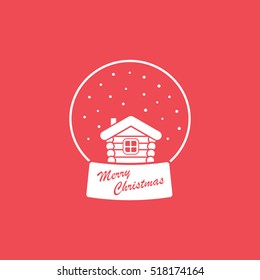 Small Hut In Ball Christmas New Year Flat Icon On Red Background