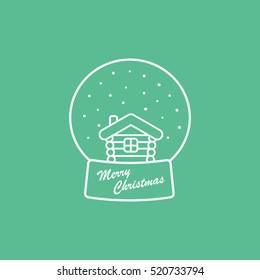 Small Hut In Ball Christmas New Year Line Icon On Green Background