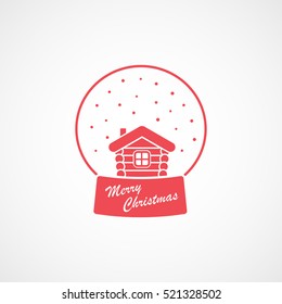 Small Hut In Ball  Christmas New Year Red Flat Icon On White Background