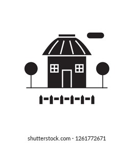 Small hut black vector concept icon. Small hut flat illustration, sign