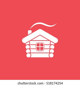 Small Hut Flat Icon On Red Background