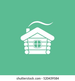 Small Hut Flat Icon On Green Background