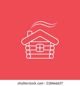 Small Hut Line Icon On Red Background