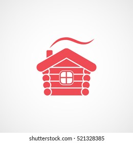 Small Hut Red Flat Icon On White Background