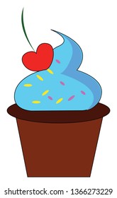 Small ice cake with strawberry on topillustration vector on white background