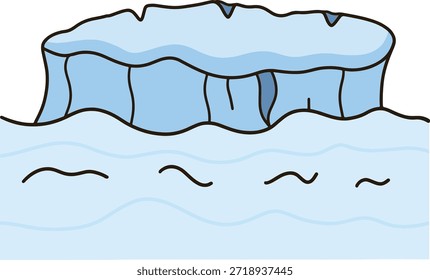 Um pequeno iceberg no meio do oceano azul.