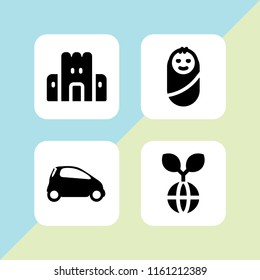 small icon. 4 small set with newborn, toy, sprout and mini vector icons for web and mobile app