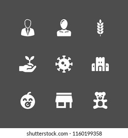 small icon. 9 small set with front store, branch, entrepreneur and baby vector icons for web and mobile app