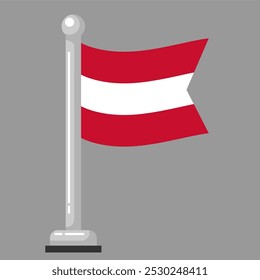 Small icon Austrian flag flying with flagpole vector illustration, editable and scalable EPS file, isolated on gray background. Design flat graphic elements for your design needs