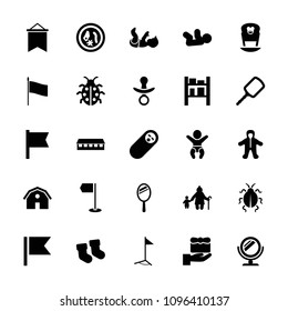 Small icon. collection of 25 small filled icons such as barn, baby socks, baby, mirror, gift, newborn child, old woman and child. editable small icons for web and mobile.