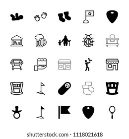 Small icon. collection of 25 small filled and outline icons such as pacifier, baby socks, baby, newborn child, old woman and child. editable small icons for web and mobile.
