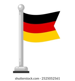 Small icon German flag flying with flagpole vector illustration, editable and scalable EPS file, isolated on white background. Design flat graphic elements for your design needs.