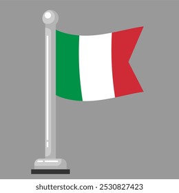 Small icon Italian flag flying with flagpole vector illustration, editable and scalable EPS file, isolated on gray background. Design flat graphic elements for your design needs