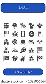 small icon set. 25 filled small icons.  Simple modern icons about  - Flags, Mirror, Ant, Bonsai, Bee, Flag, Ladybug, Sharpener, Fishbowl, Carriage, Buggy, Hand mirror, Hedgehog