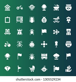 small icon set. Collection of 36 filled small icons included Child, Flag, Cry, Stroller, Sharpen, Bonsai, Carriage, Beetle, Mirror, Fishbowl, Dummy, Coffee table, Ladybird, Cockroach