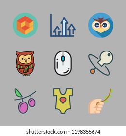 small icon set. vector set about baby clothes, mouse, branch and growth icons set.