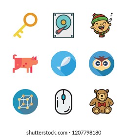 small icon set. vector set about pig, mouse, boy and hard disk icons set.