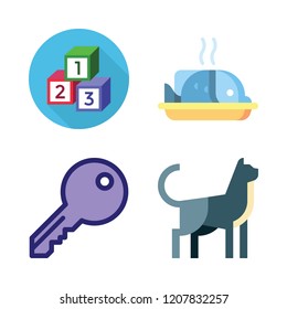 small icon set. vector set about cubes, cat, key and fish icons set.