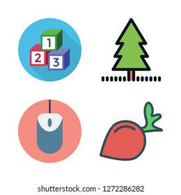 small icon set. vector set about cubes, yard, mouse and radish icons set.