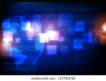 Small icons on hexagonal hive grid on globe background some Elements of this image furnished by NASA