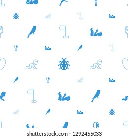 small icons pattern seamless white background. Included editable filled and line flag, ladybug, mirror, sparrow, baby crawl, baby, guitar mediator icons. small icons for web and mobile.