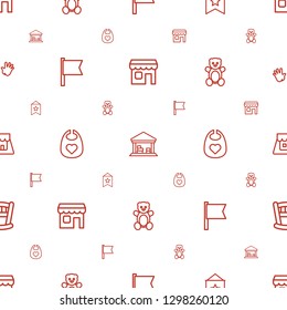 small icons pattern seamless white background. Included editable outline shop, cargo barn, flag, baby bid, teddy bear, baby bed, baby hands icons. small icons for web and mobile.
