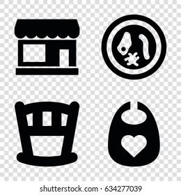 Small icons set. set of 4 small filled icons such as store, baby bid, microorganism