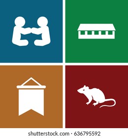 Small icons set. set of 4 small filled icons such as mouse, barn, flag